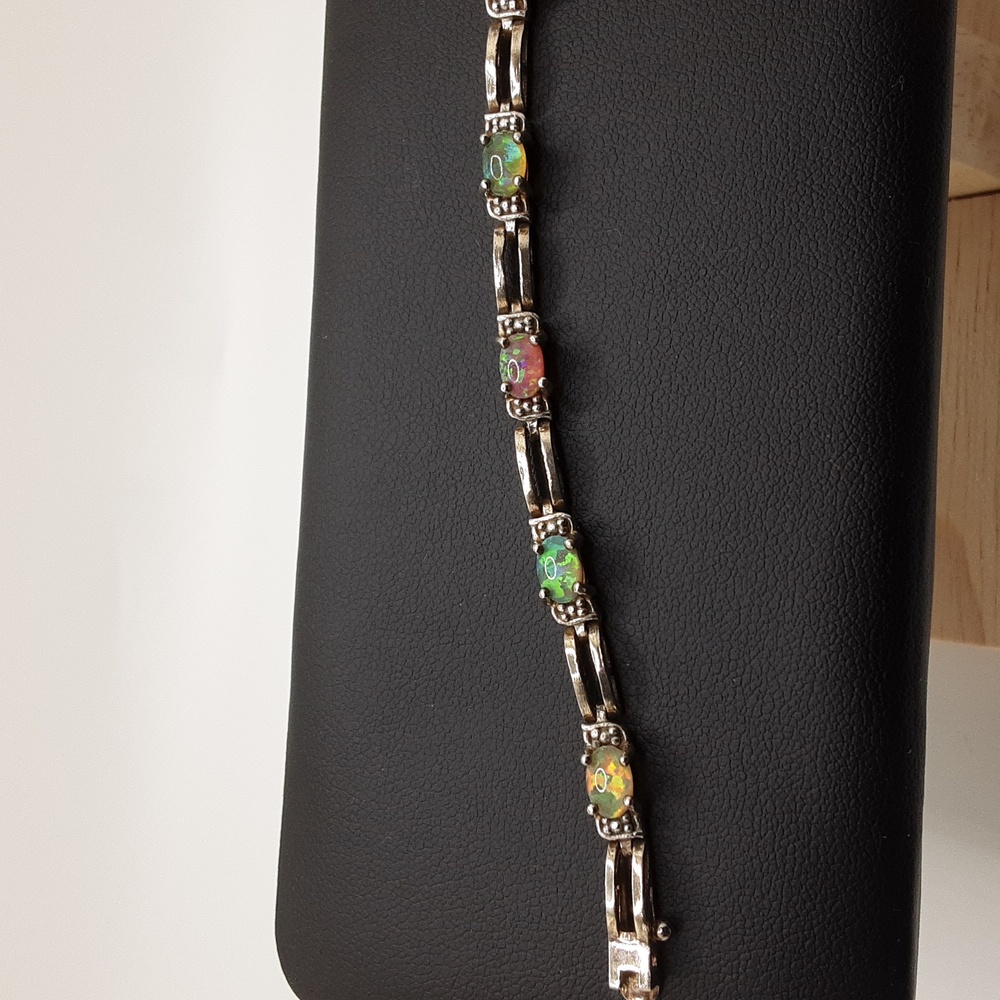 Vintage Fire Opal Sterling Silver Tennis Bracelet - Picture 9 of 16